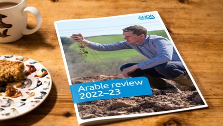 A copy of Arable Review 2022–23 on a table